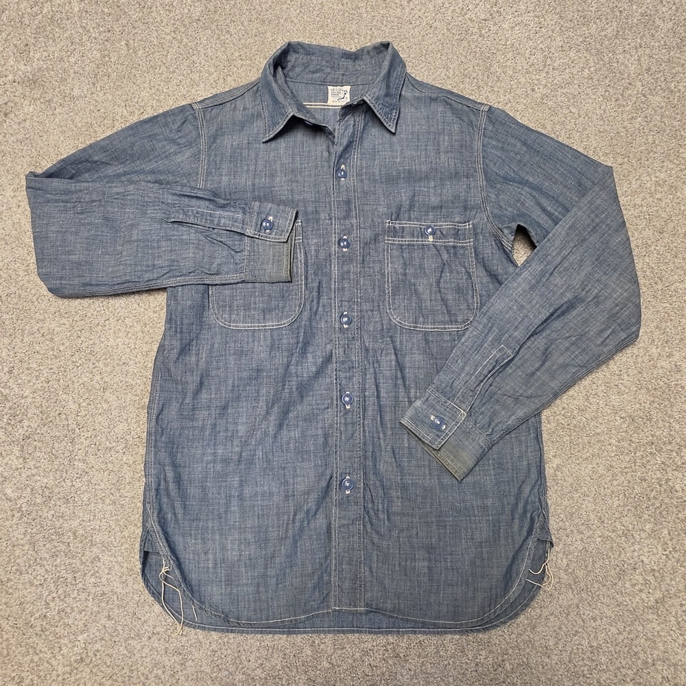 OrSlow Chambray Work Shirt Size 2 Made in Japan Blue Cotton Utility Denim